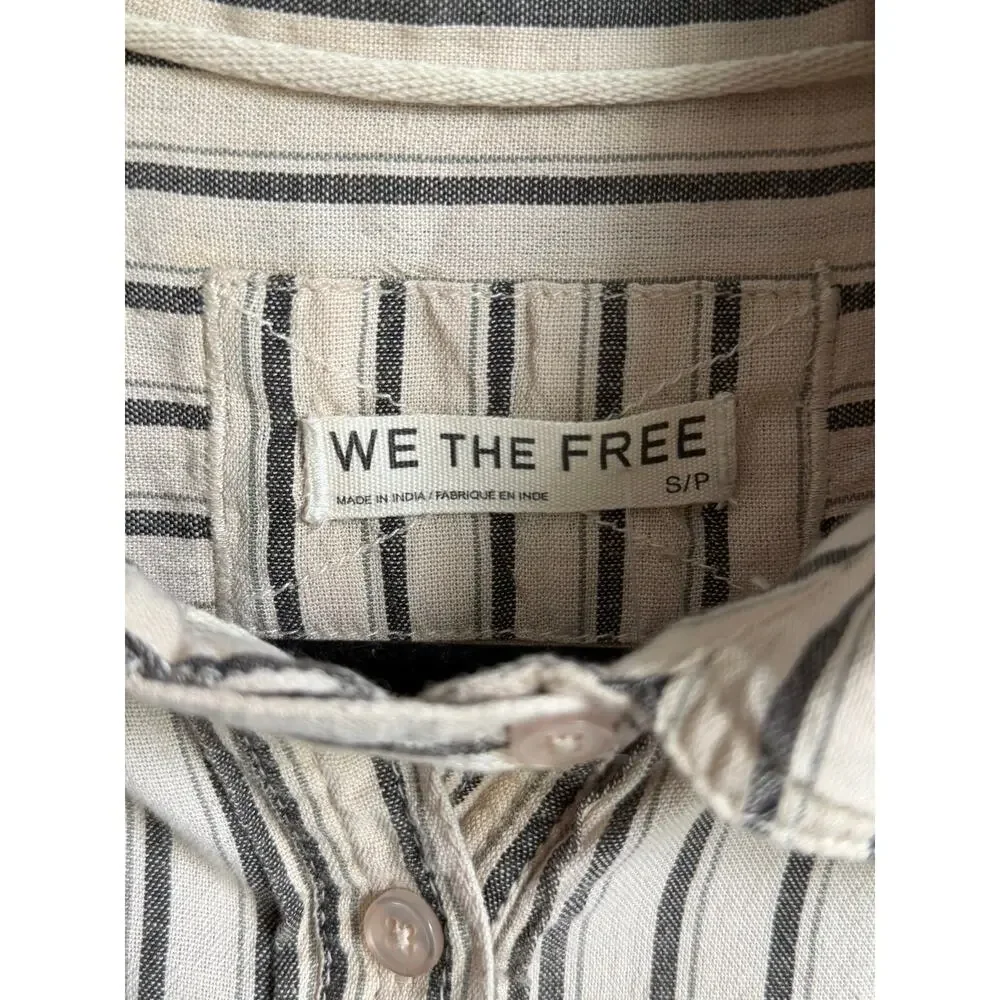 We The Free Christopher Linen Striped Short Sleeve Button-Up Shirt Beige S NWT - Picture 6 of 9